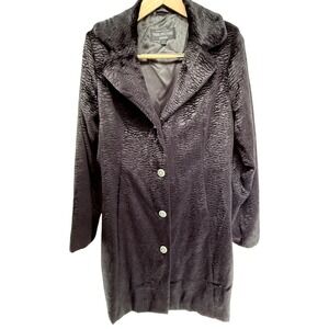 VTG Donna‎ Salyers Fabulous Furs Black Textured Persian Faux Fur Coat Size L